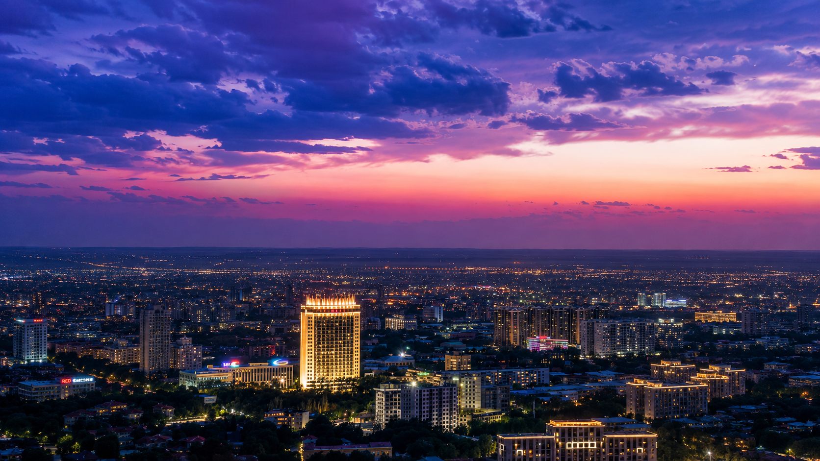 Hotel Kazakhstan at sunset