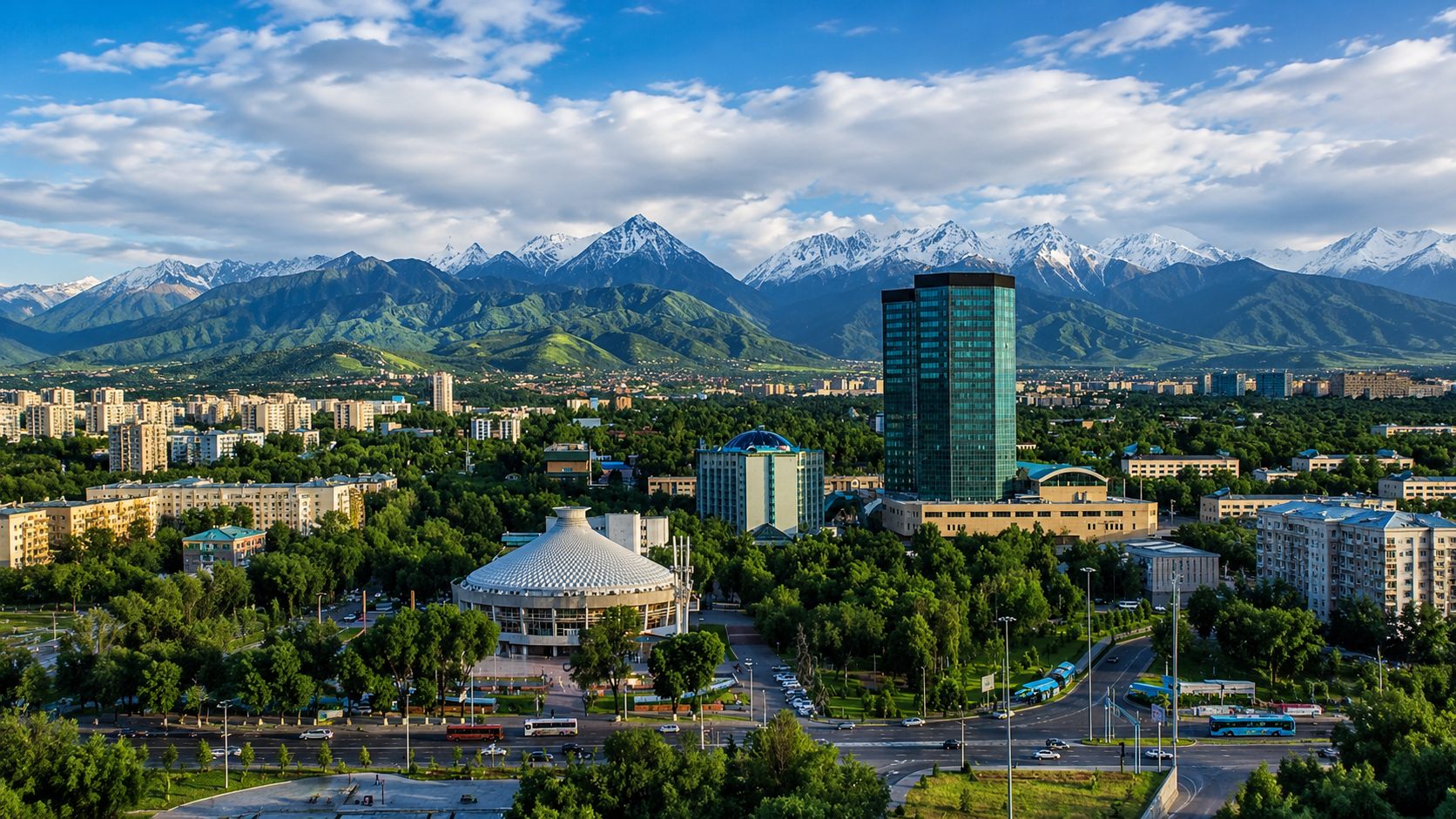 Almaty skyline with mountains